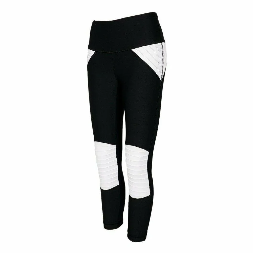 90 Degree by Reflex Women's 22-inch High Waist Moto Capri White Black‎ S